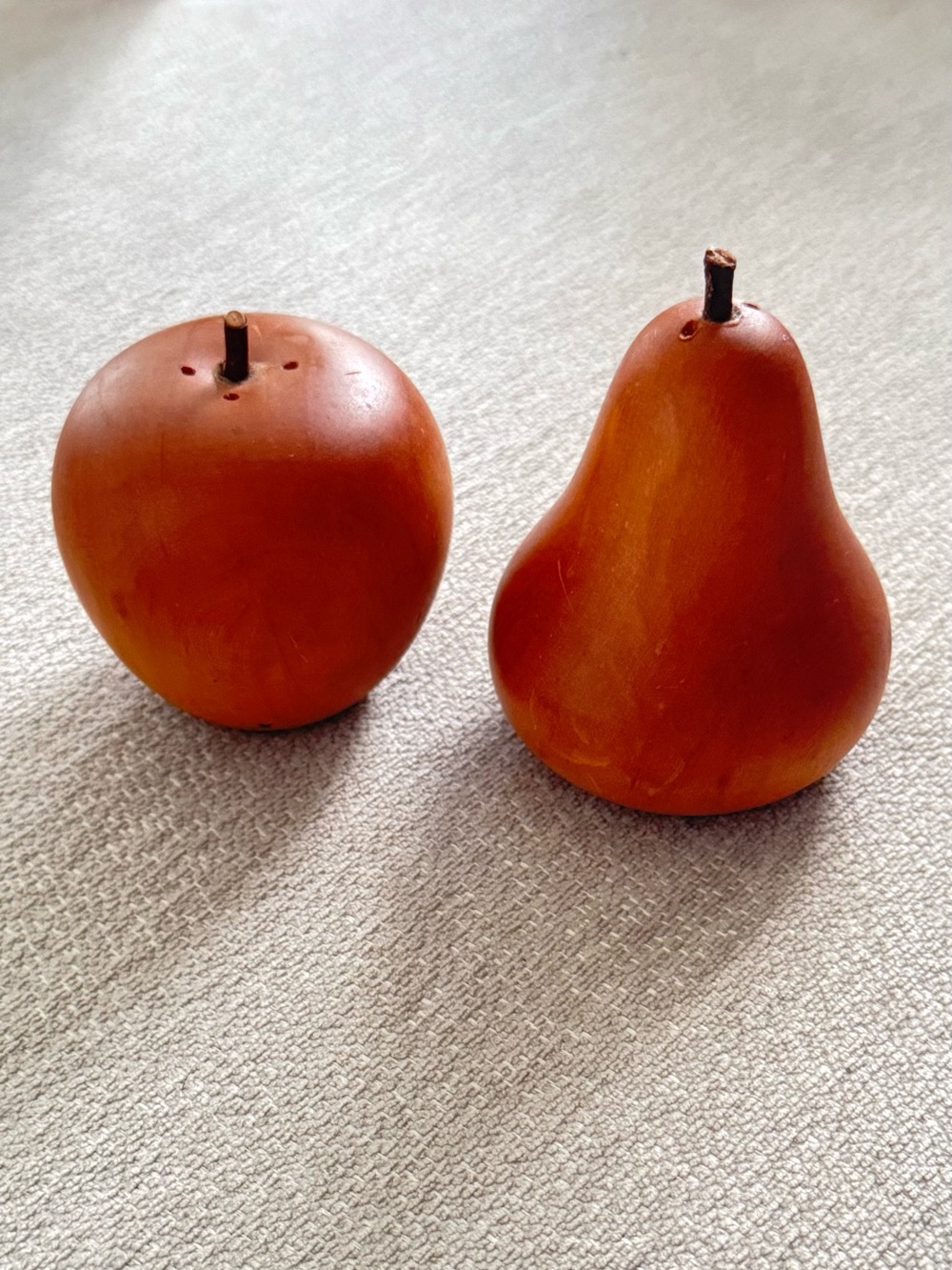 MCM wooden apple and pear salt and pepper shakers